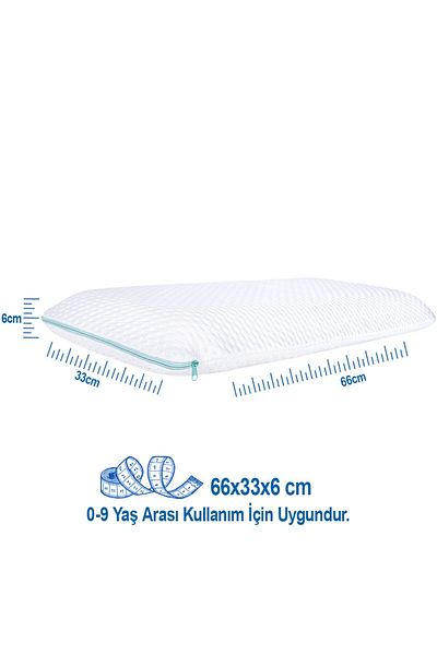 VİSCOTEX Visco Orthopedic Children's Pillow with Air Channel Neck Support (Ki̇ds Pi̇llow) 66X33X6 Cm, Turquoise-White