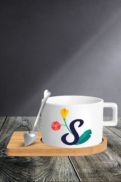 Bytwo S Letter Cup Set - Cup - Spoon and Saucer - tkm132