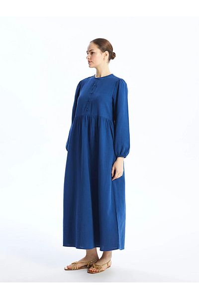 LC Waikiki Жіноча сукня з прямим вирізом з довгим рукавом LCW Modest Crew Neck прямого крою
