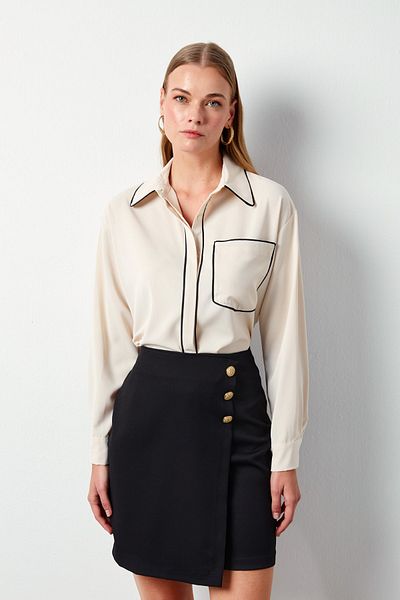 Sateen Beige Casual Shirt - with Pocket Details