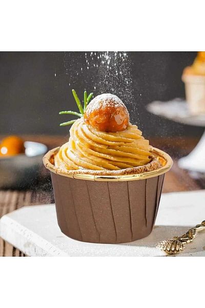 PARTİ AŞKI 25 Pieces Brown Gold Metallic Muffin Cupcake Cake Mold That Can Enter the Bakery - Capsule