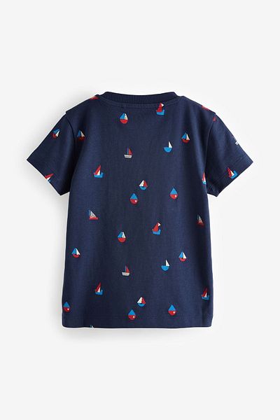 Next Baby Blue Sail Patterned 100% Cotton Short Sleeve 4-Piece T-Shirt Set
