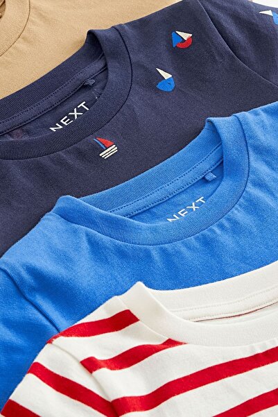 Next Baby % 100 Pamuklu Mavi Yelken Desenli Kısa Kollu 4’lü Tshirt Set