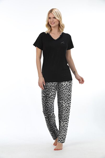 Etoile Bamboo, Stretchy Fabric, Leopard Print, Short Sleeve Women's Pajama Set