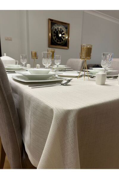 Zeren Home Bullet Colored Meral Polyester Linen Tablecloth - Care Free, Cream