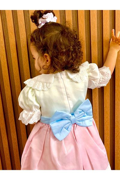 minikiti Κοριτσάκι Baby Vintage Σχέδιο Ροζ Λευκό Φόρεμα γιορτής γενεθλίων ειδικής ημέρας
