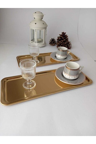 store trend Lüx Çelik Tekli Dikdörtgen Servis Sunum Tepsisi 33x13 cm