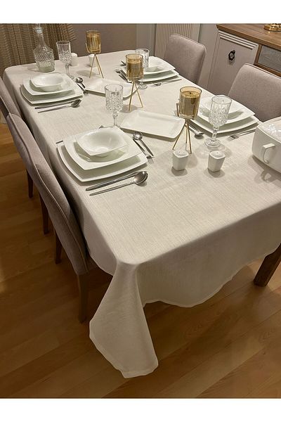 Zeren Home مفرش طاولة من الكتان والبوليستر من Meral بلون الرصاص - كريمي