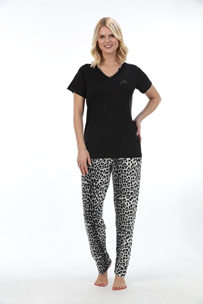 Etoile Bamboo, Stretchy Fabric, Leopard Print, Short Sleeve Women's Pajama Set