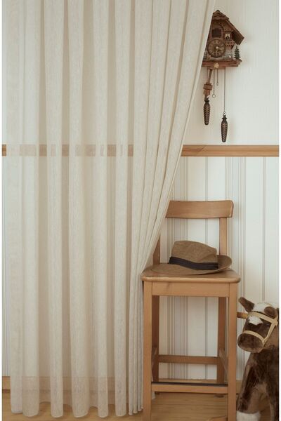 MASSARELLI Keten Tül Perde Bej Rengi 1-3 Sık Pile