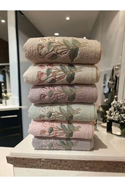 ŞENER HOME مجموعة من 6 مناشف يد مطرزة ذكية مقاس 50×90 سم - زامباك