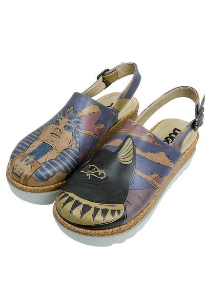 Dogo Women's Vegan Leather Purple Thick Sole Sandals - Ancient Egypt Design