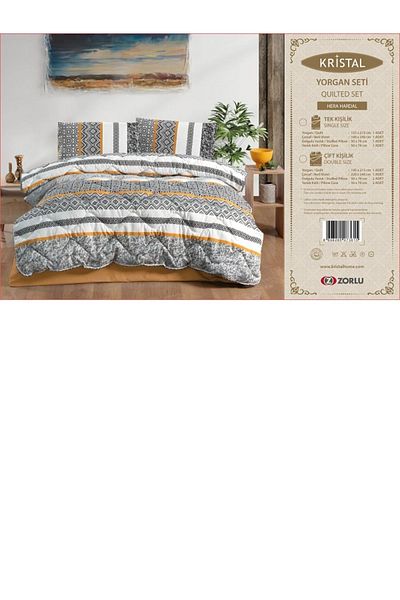 Taç Crown Crystal Terry Cotton Quilt Pillow Set Hera Mustard
