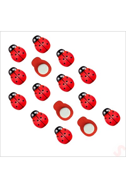 Süsle Baby Party Uğur Böceği Ahşap Sticker, 1,5cm x 1,2cm  x 15 Adet - Kırmızı