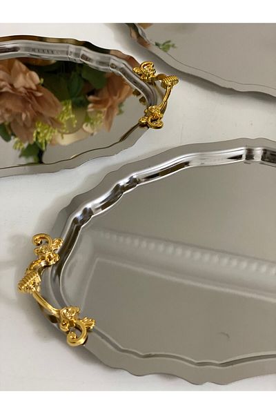 Elzemm store 15*21 CM Steel Oval Model - Presentation Tray with 6 Handles