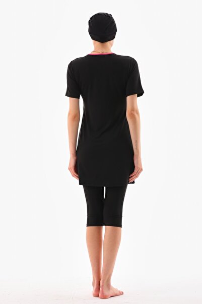 medipek Ροζ Piping Lycra Ημικαλυμμένο μαγιό Hijab Μαύρο