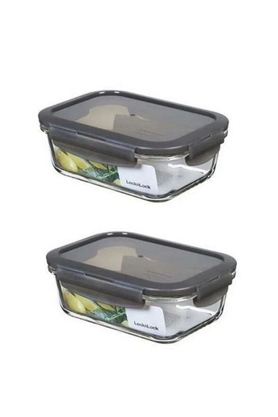 Viyalente 2 Pieces Euro Oven & Storage Container Quadrangle 740 ml Gray -| 400°C Safe as Heat