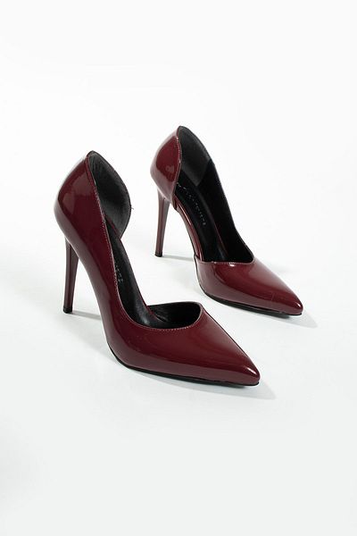 Per Favore Stiletto asimetric din piele lacuita burgundy de dama