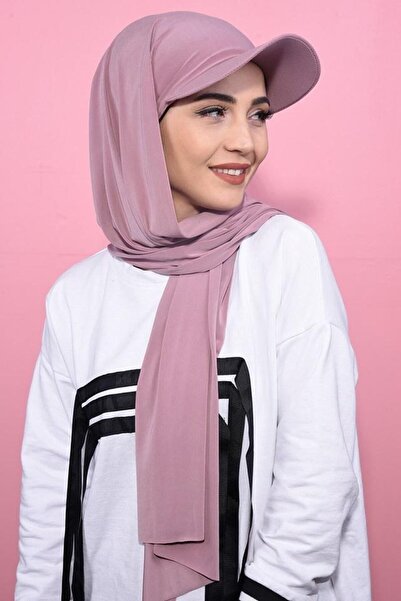 ŞİNKESK Şapkalı Boneli Hazır Şal Hijab Gül Kurusu