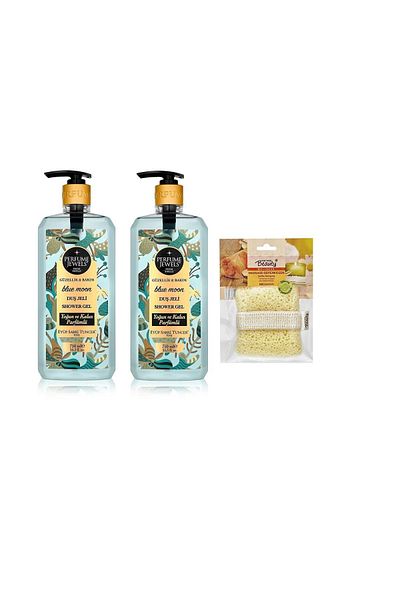 Eyüp Sabri Tuncer Perfume Jewels Blue Moon Gluten-Free Shower Gel 750 ml 2 Pieces and Bath Sponge