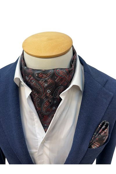 TMFASHİON Men's Ascot Scarf - Shawl Patterned, Self-Tied Neck Cover and Pocket Handkerchief Set