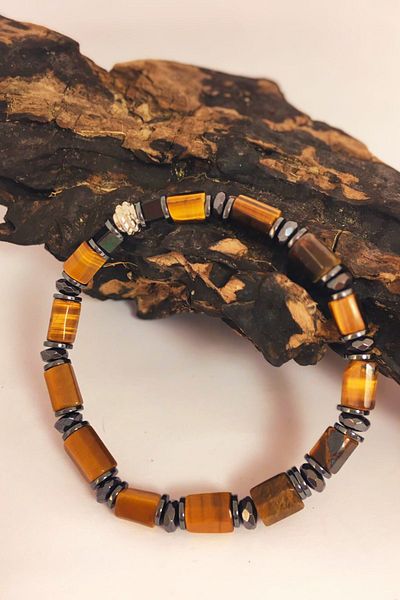 ayrestyle سوار عين النمر مع قطع أسطوانة - الهيماتيت