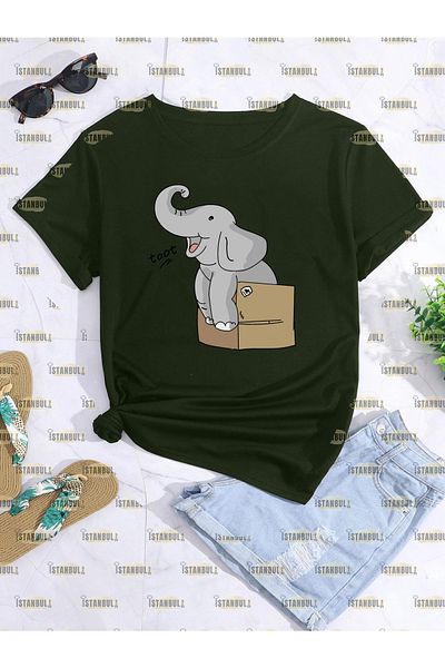 aynewmoda Tricou oversize cu imprimeu cu elefant drăguț