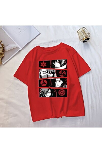 Topçu Bisiklet Yaka Naruto Baskılı Kırmızı Unisex Çocuk T-shirt