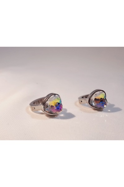 DD accessories Çelik Küpe Kalp Desenli Kristal Taşlı