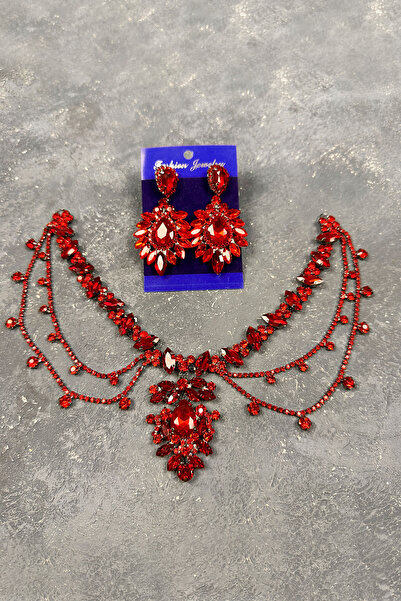 Limelia مجموعة شعر العروس والزفاف باللون الأحمر من Ahu Model - مجموعة أقراط م...