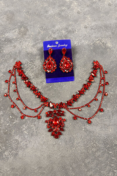 Limelia مجموعة شعر الزفاف والزفاف باللون الأحمر من Ahu Model - مجموعة أقراط م...