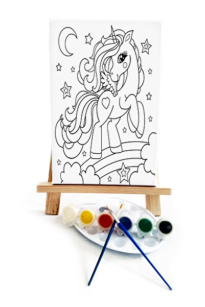 lilafil Unicorn Çocuk Ressam Seti - 20 x 30 cm Önçizimli Tuval, 2 Adet Fırça,...