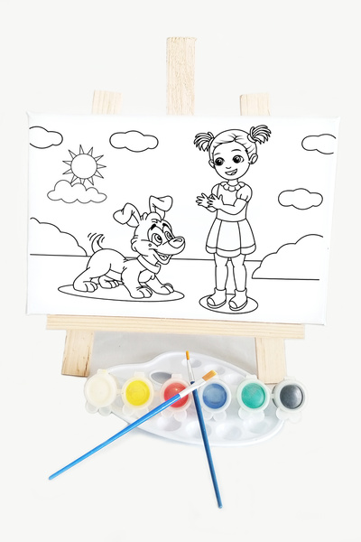 lilafil Girl and Dog Kids Painter Set - 20x30 cm Canvas with Precription, 2 B...