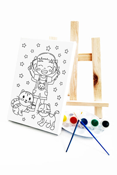 lilafil Girl's Painter Set with Cat - 20x30 cm Canvas, 2 Brushes, Palettes, Paints and Easels