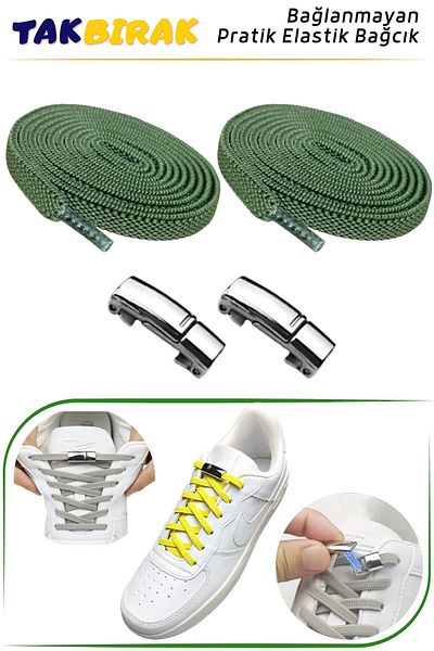 Foottab Takbırak Magnetic Elastic Shoelaces, Smart Laces, Children, Sports Laces, Khaki
