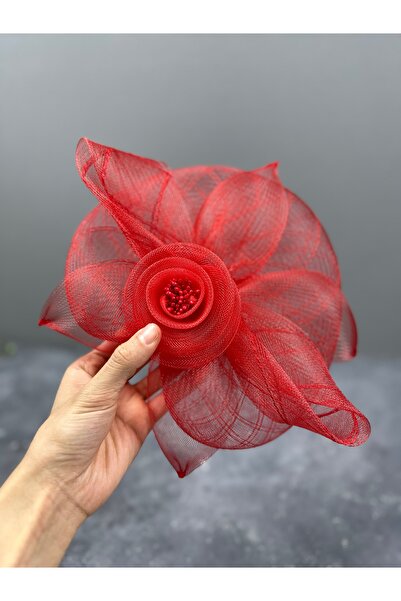 Limelia Șapcă de mireasă cu design cu flori roșii - Costum de nuntă elegant p...