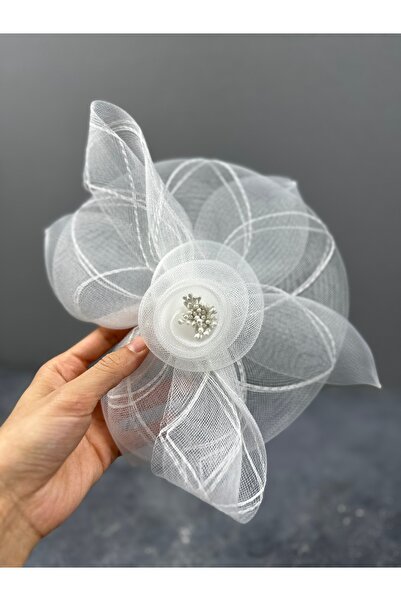 Limelia Çiçek Tasarımlı Gelin Kepi Kına Gecesi Şık Kostüm Nikah Şapkası Beyaz