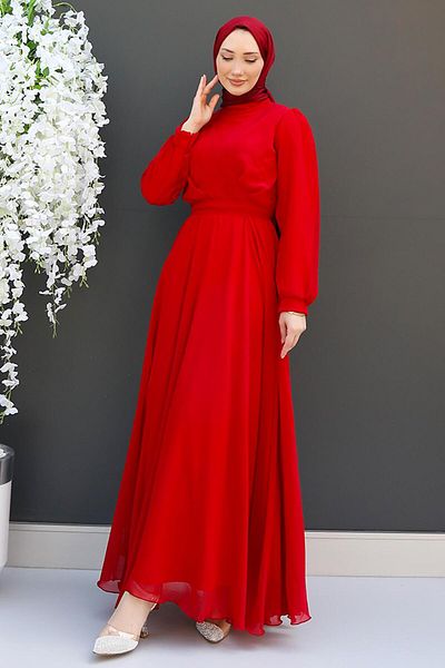 GİZ AGİYİM Red Cross Chiffon Dress - Front Design