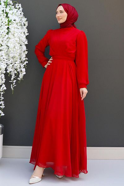 GİZ AGİYİM Red Cross Chiffon Dress - Front Design