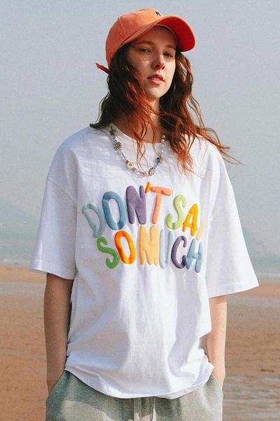 Teenage Millionaire Kabaran-Print „Don't Say“, weißes, übergroßes Salas Boyfriend-Damen-T-Shirt