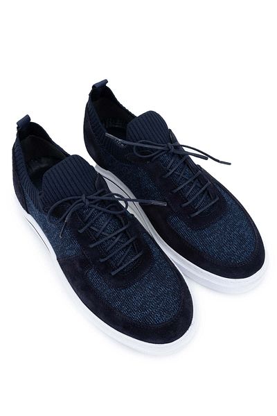 Tamer Tanca Navy Blue Leather Textile Men's Sneakers - Sports Shoes