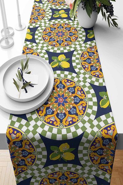 Pilloveland Runner din piele intoarsa cu model sicilian - 140*40 Cm