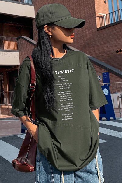 Teenage Millionaire Optimistické khaki oversize dámské tričko Salas Boyfriend