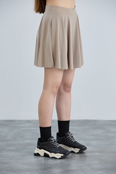 YUSUF CAN KARATAŞ KARATAŞ GİYİM Mink Flared Sandy Fabric - Flounced Shorts Φούστα, Ελαστική μέση