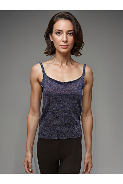 Okçu Triko İnce Askılı Simli Basic Lacivert Atlet