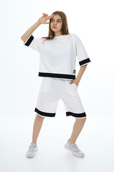Asortik Kids Σετ αθλητική φόρμα 100% βαμβακερό oversize μισό μανίκι για έφηβη