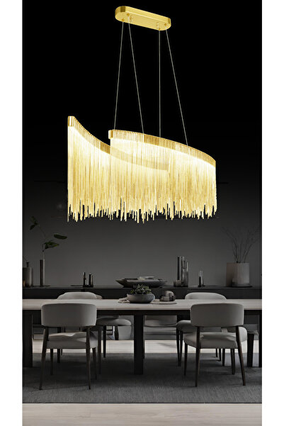 RONİSU AYDINLATMA Katena Yemek Masası Avize Zincir Detaylı Led Sarkıt Avize