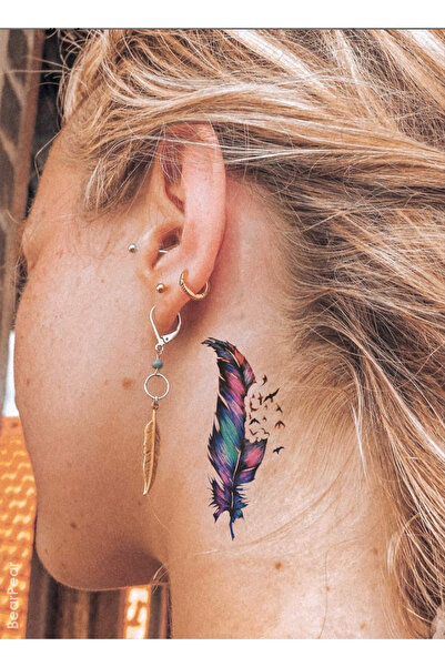BP Tattoo Kuş Ve Tüy Küçük Boy Renkli Geçici Dövme