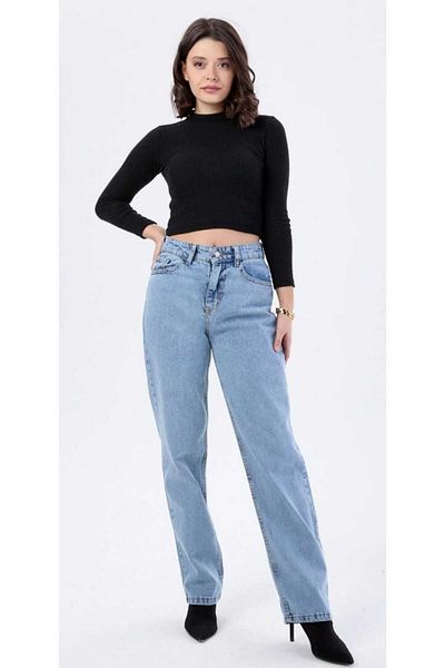 MAKRAS EXCLUSIVE Blugi Mom Lycra cu talie înaltă din anii 90 - Blugi confort Snow Wash