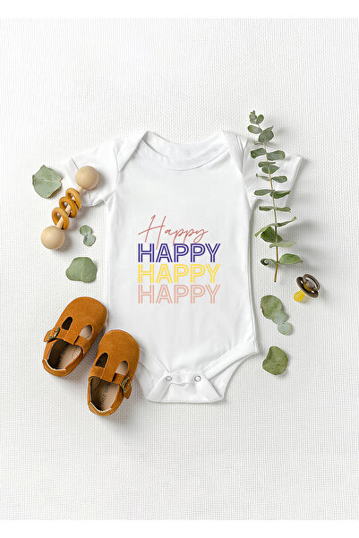 Lotus Baby بدلة أطفال بأكمام قصيرة بتصميم Happy - 100% قطن